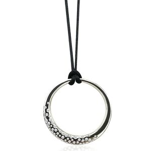 Swarovski "Ambiance Circle Necklace • 30" Adjustable Velvet Cord • Silver Overly